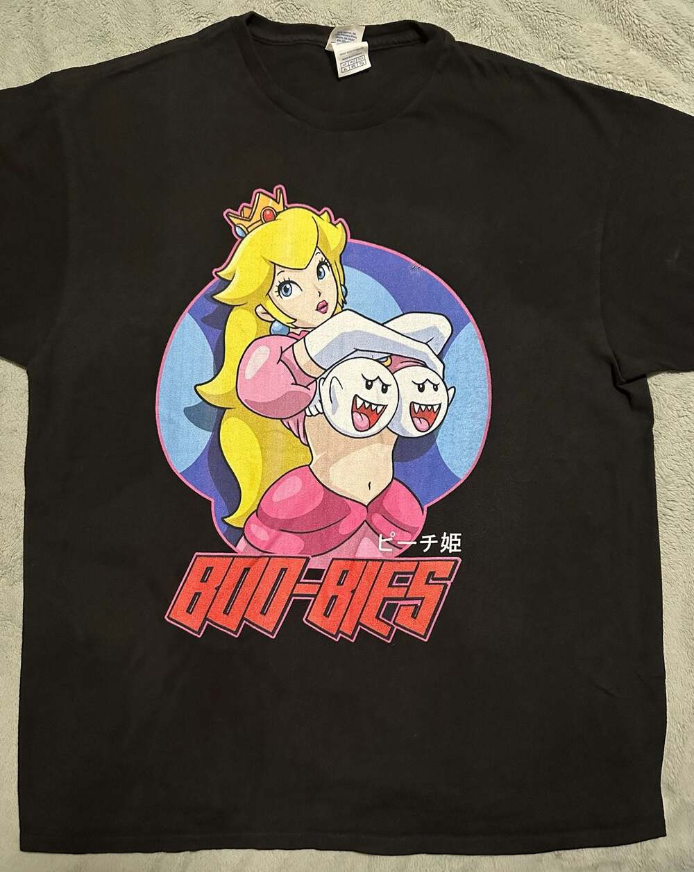 Clay Graham Art Princess Peach Boo-Bies Graphic T-Shirt XL Black